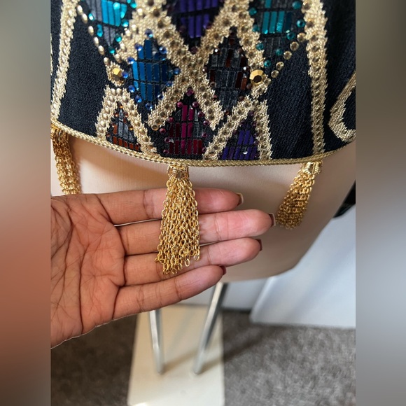 St. John by Marie Gray Evenings Black Jacket Sz. 4 Gold Tassels/ Sequined - Picture 6 of 7